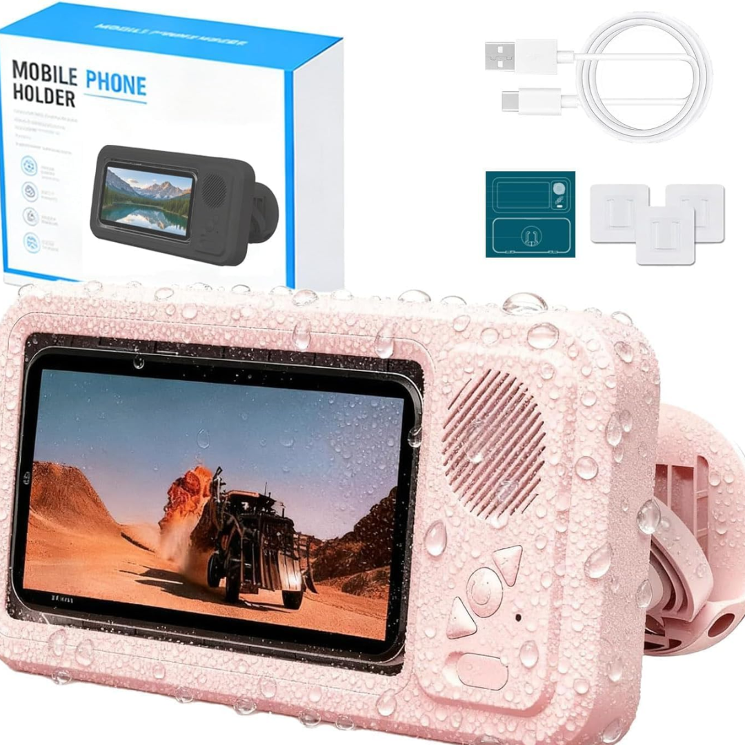 Soporte de ducha para móvil con altavoz y bluetooth